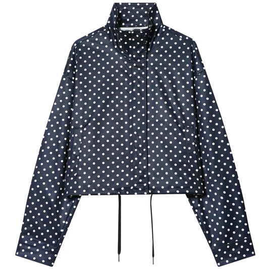 Polka Dot Bomber Jacket – Oversized Zip-Up Crop Coat
