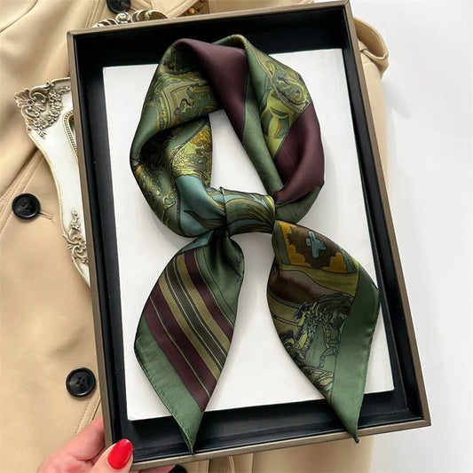 Luxury Printed Satin Square Scarf for Women