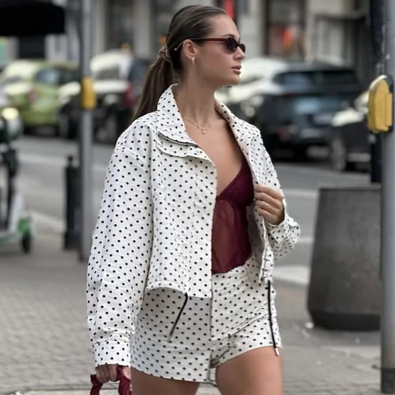 Polka Dot Bomber Jacket – Oversized Zip-Up Crop Coat