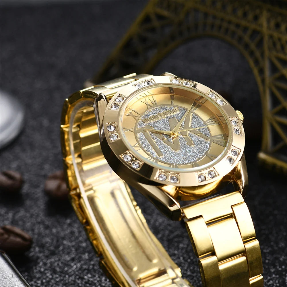 Luxury Women's Watch Fashion 2025 Diamonds TVK Quartz Watch Business Stainless Steel Gold Ladies Clock Gift Wristwatch
