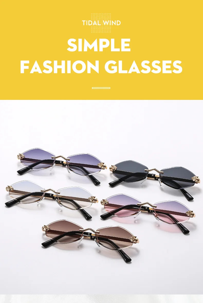 Luxury Polygon Sunglasses for Women Hipster Irregular Rimless Sunglasses Ladies Small Metal Frame Vintage Rhombus Eyewear Brown