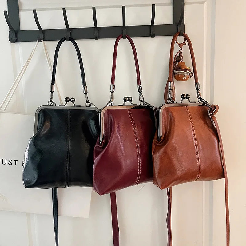 Vintage Style Women Handbag Brown Versatile Designer Shoulder Bag PU Leather Ladys Shell Purses Crossbody Bags