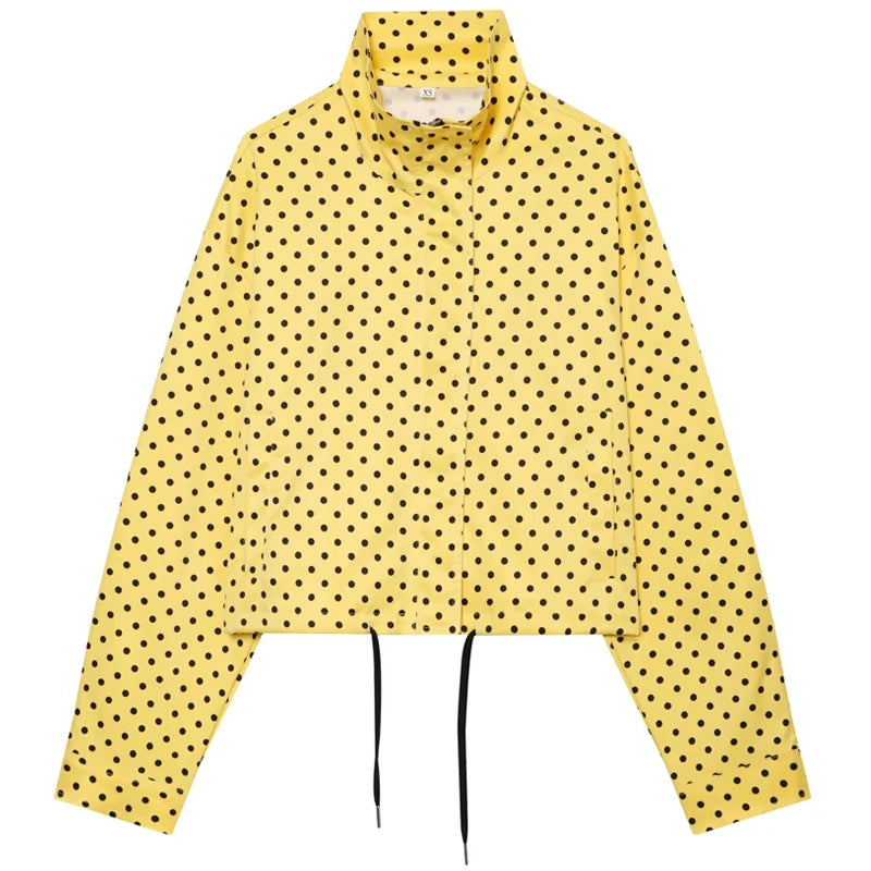 Polka Dot Bomber Jacket – Oversized Zip-Up Crop Coat