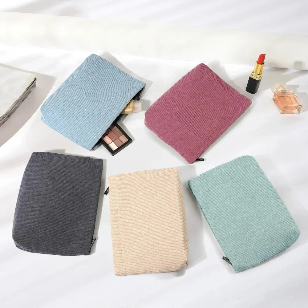 Makeup Bag Large Zipper Corduroy Make Up Pouch for Purse Travel Canvas Cosmetic Organizer for Women Brush Storage Clutch