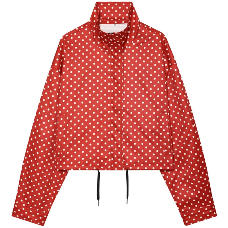 Polka Dot Bomber Jacket – Oversized Zip-Up Crop Coat