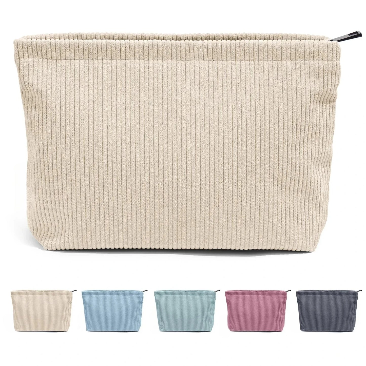 Makeup Bag Large Zipper Corduroy Make Up Pouch for Purse Travel Canvas Cosmetic Organizer for Women Brush Storage Clutch