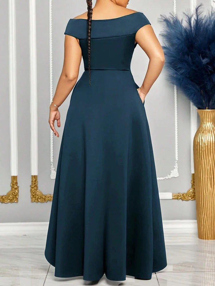 Off-Shoulder Maxi Evening Dress – Elegant Floor-Length Bridesmaid Gown