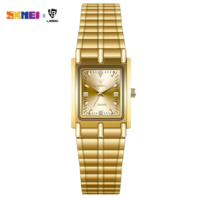 LIEBIG Luxury Gold Steel Bracelet Wristwatches Female Male Clock Golden Quartz Watch For Men Women Watches Relogio Masculino