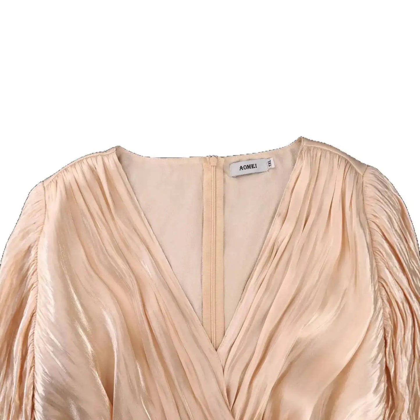 Luxury Champagne Satin Midi Dress with Floral Detail – Elegant Party & Wedding Guest Dress