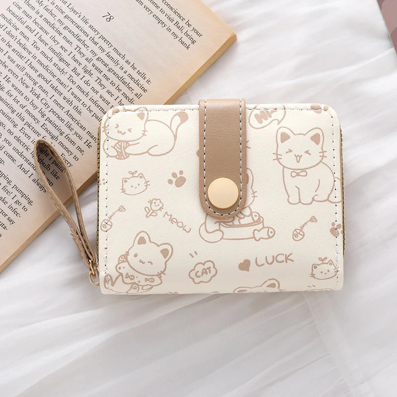 Cute Cat Wallets for Women Card Holder Small Purses with Zip Coin Pocket High Quality Square Hand Bags