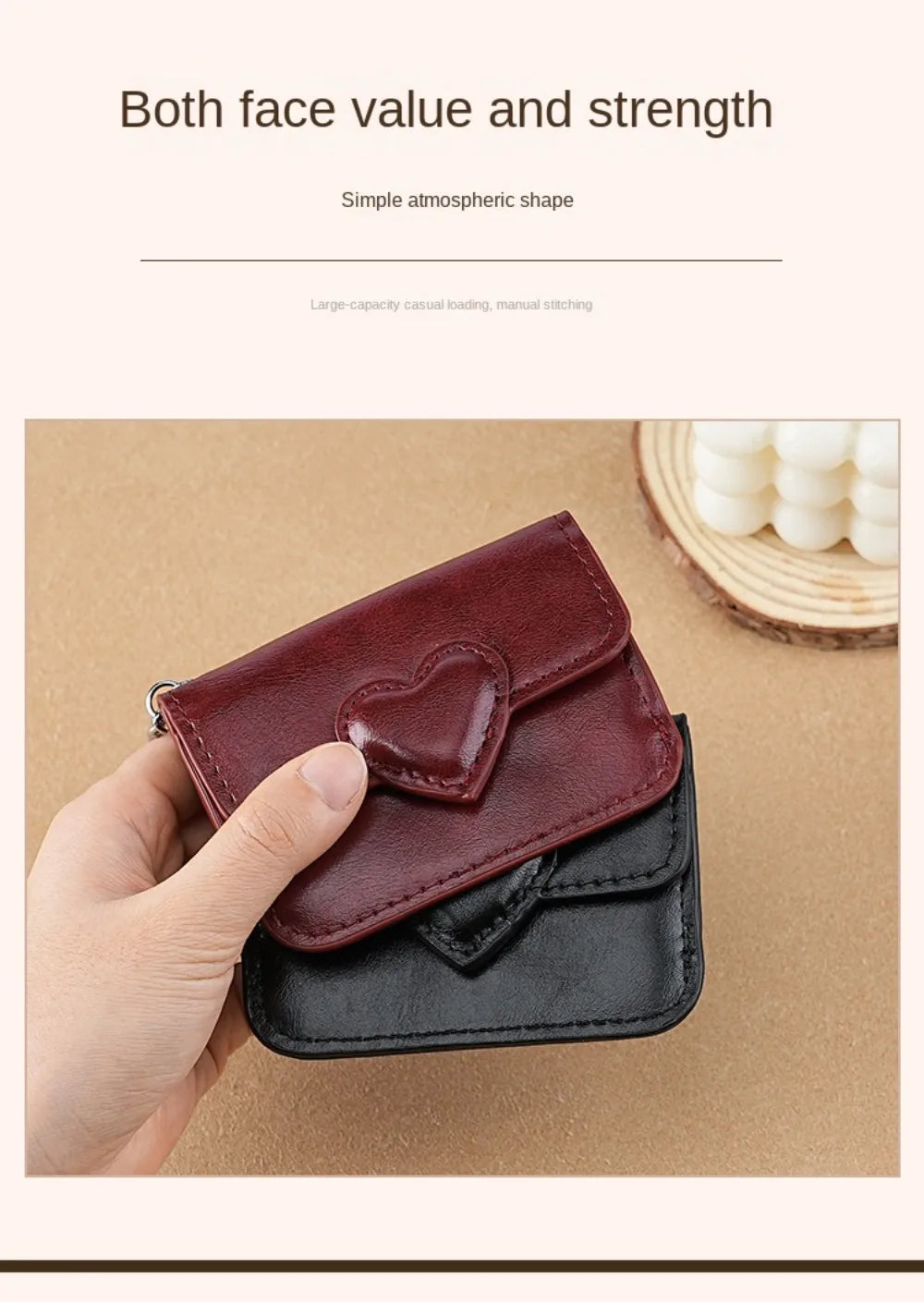 Women Lightweight PULeather Card Holder Cute Heart Shaped Small Wallet Multi-card Anti-magnetic Card Holder Travel Cash Coin Bag