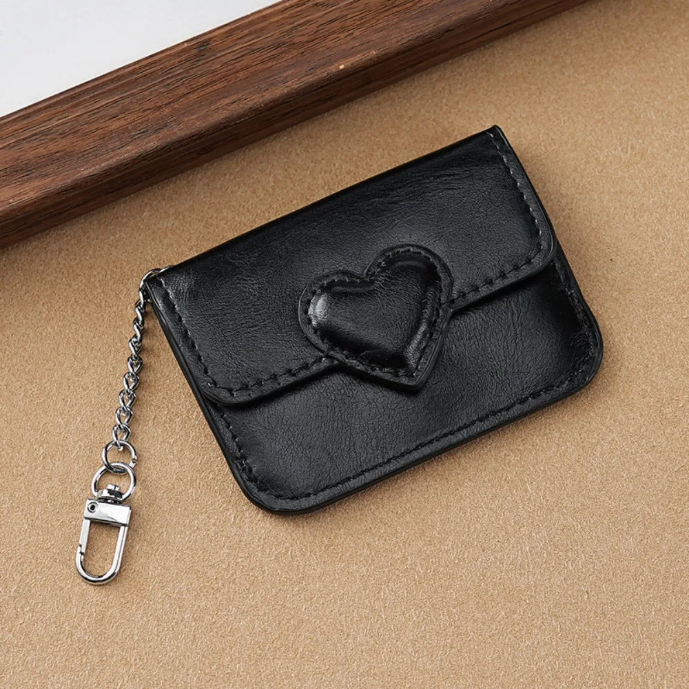 Women Lightweight PULeather Card Holder Cute Heart Shaped Small Wallet Multi-card Anti-magnetic Card Holder Travel Cash Coin Bag