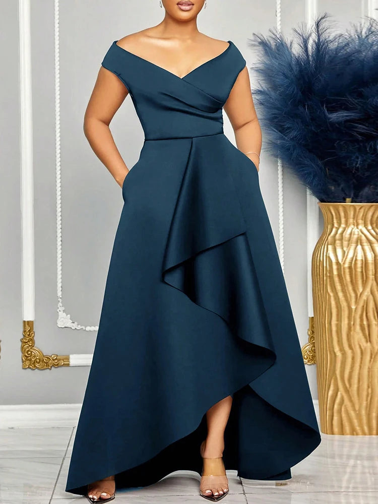 Off-Shoulder Maxi Evening Dress – Elegant Floor-Length Bridesmaid Gown