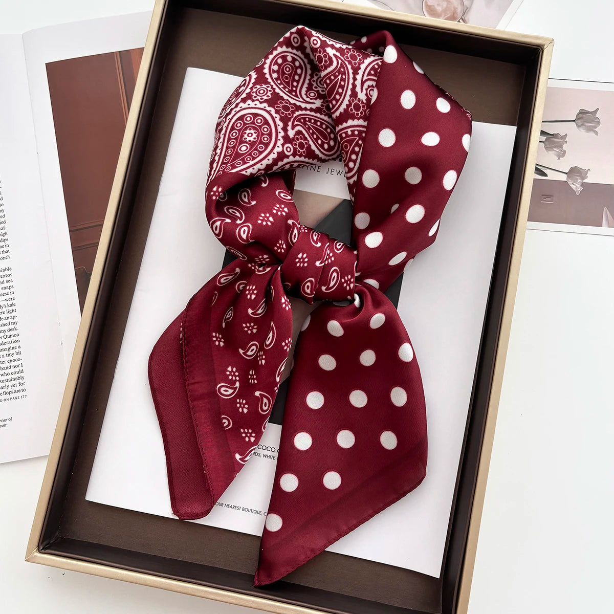 Luxury Printed Satin Square Scarf for Women