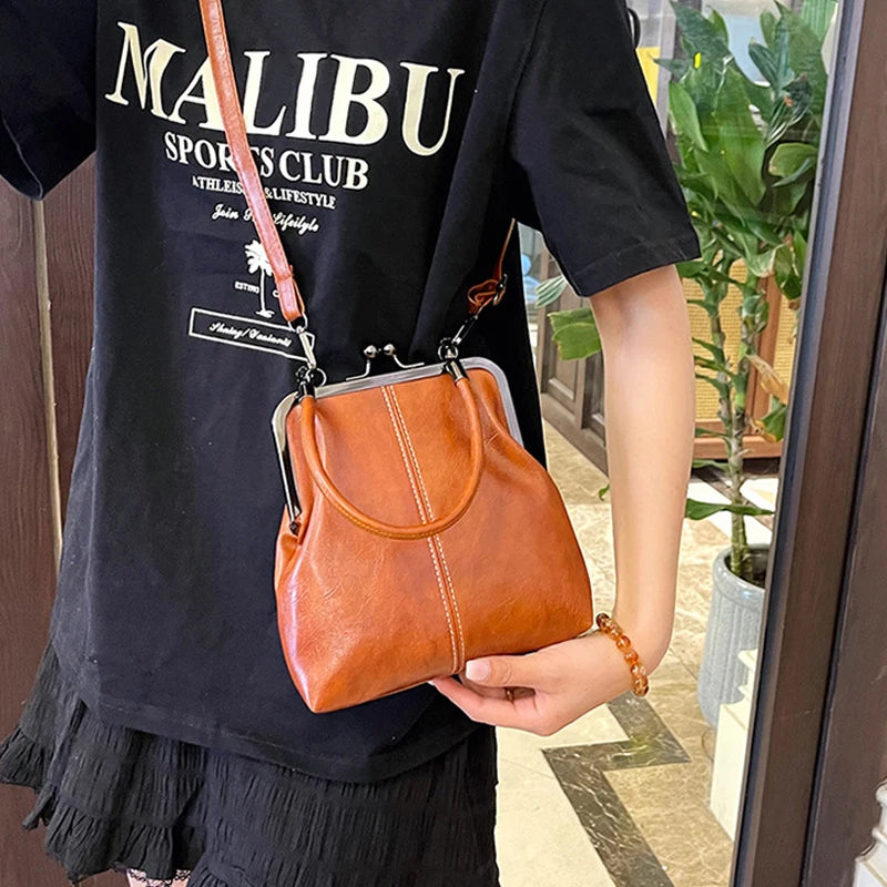 Vintage Style Women Handbag Brown Versatile Designer Shoulder Bag PU Leather Ladys Shell Purses Crossbody Bags
