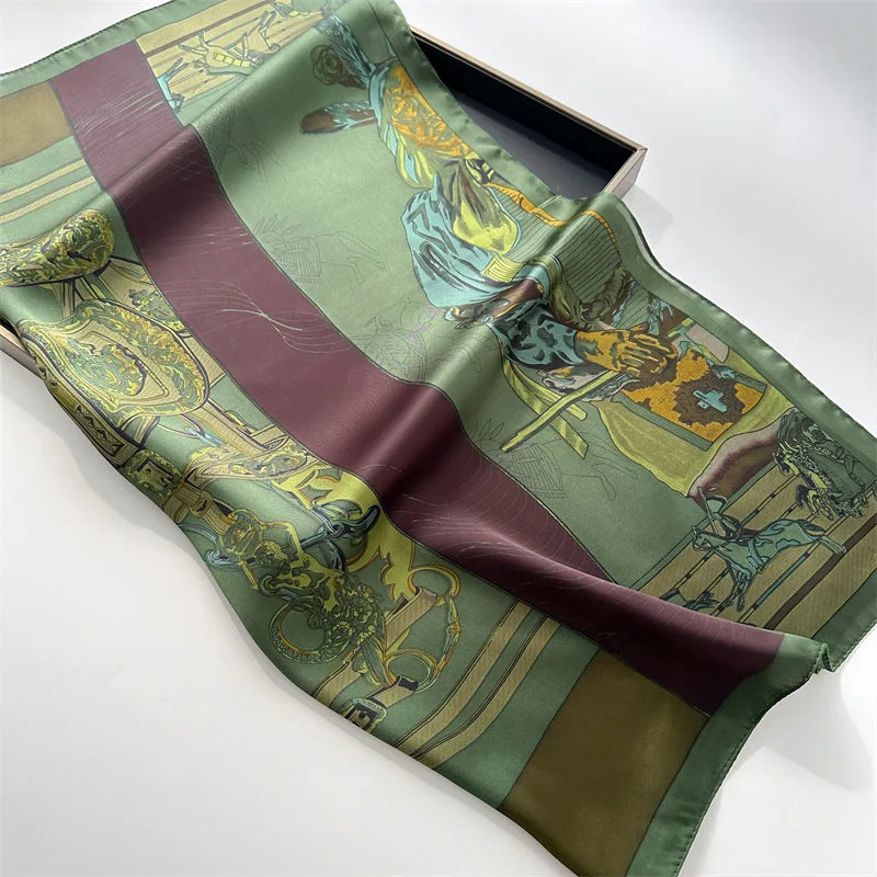 Luxury Printed Satin Square Scarf for Women