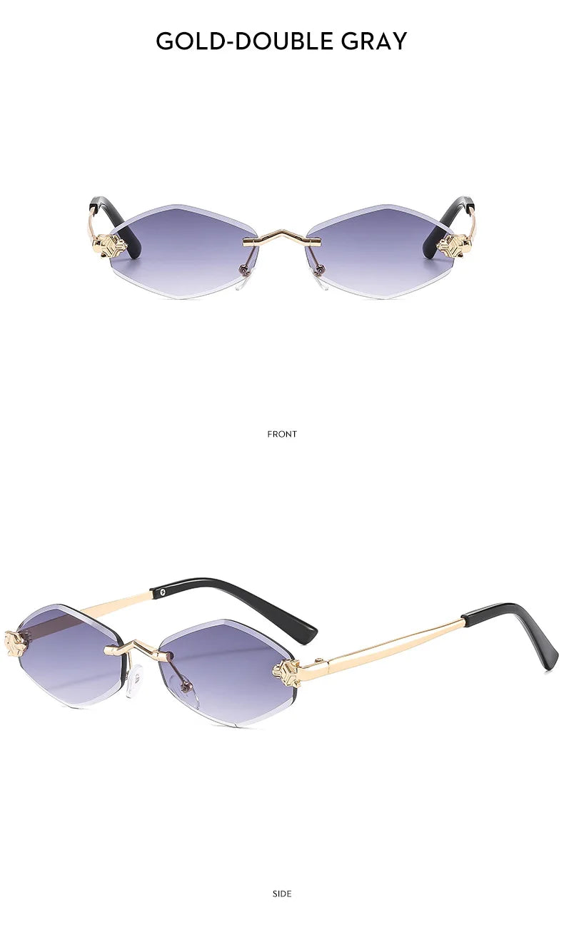 Luxury Polygon Sunglasses for Women Hipster Irregular Rimless Sunglasses Ladies Small Metal Frame Vintage Rhombus Eyewear Brown
