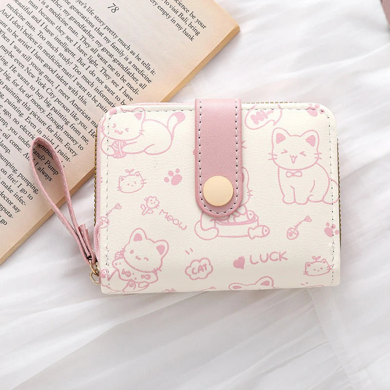 Cute Cat Wallets for Women Card Holder Small Purses with Zip Coin Pocket High Quality Square Hand Bags