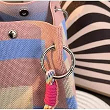 Mini Knitted Bucket Bag Women Small Handbag Geometric Colorblock Wristlet Purse With Detachable Handle