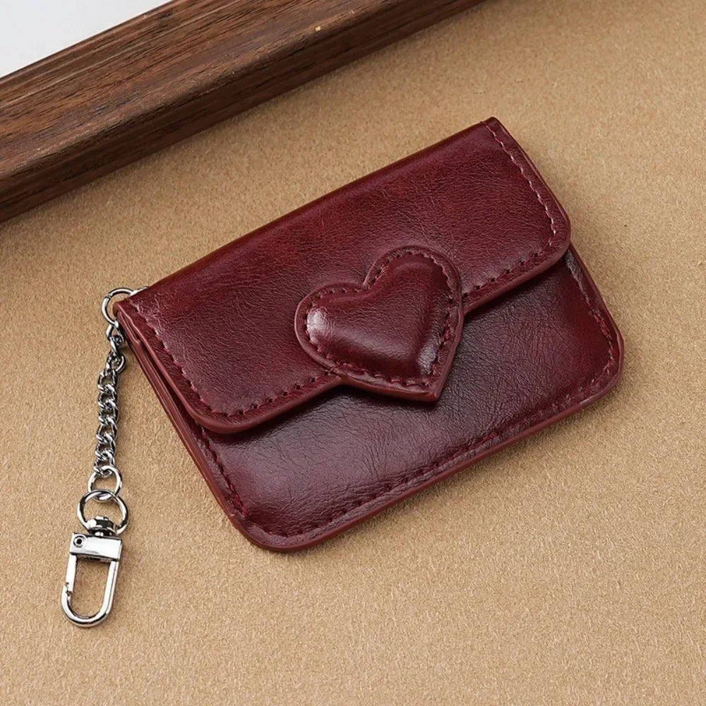 Women Lightweight PULeather Card Holder Cute Heart Shaped Small Wallet Multi-card Anti-magnetic Card Holder Travel Cash Coin Bag