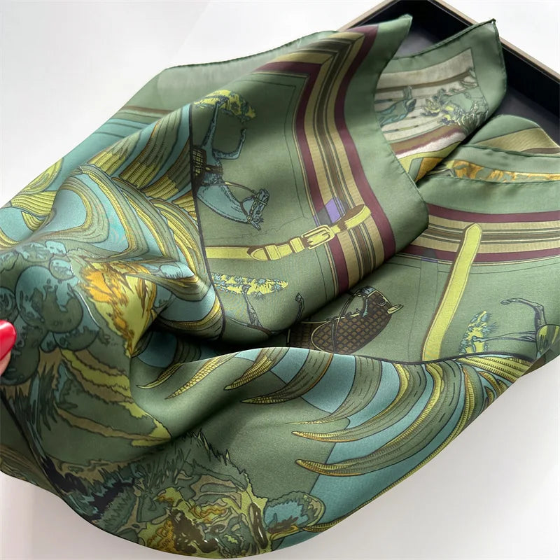 Luxury Printed Satin Square Scarf for Women
