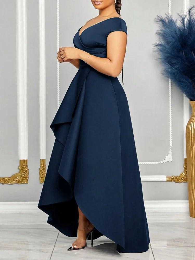 Off-Shoulder Maxi Evening Dress – Elegant Floor-Length Bridesmaid Gown