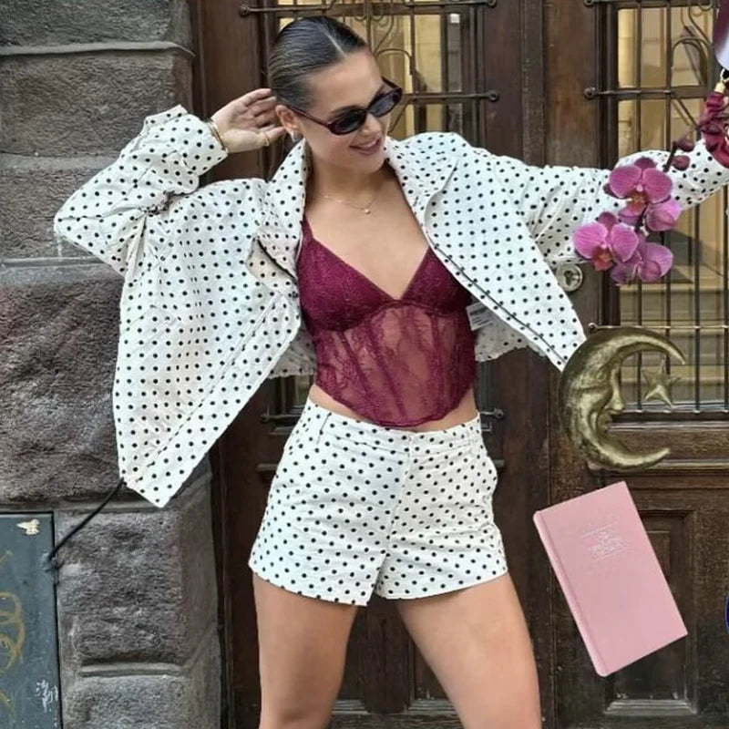 Polka Dot Bomber Jacket – Oversized Zip-Up Crop Coat