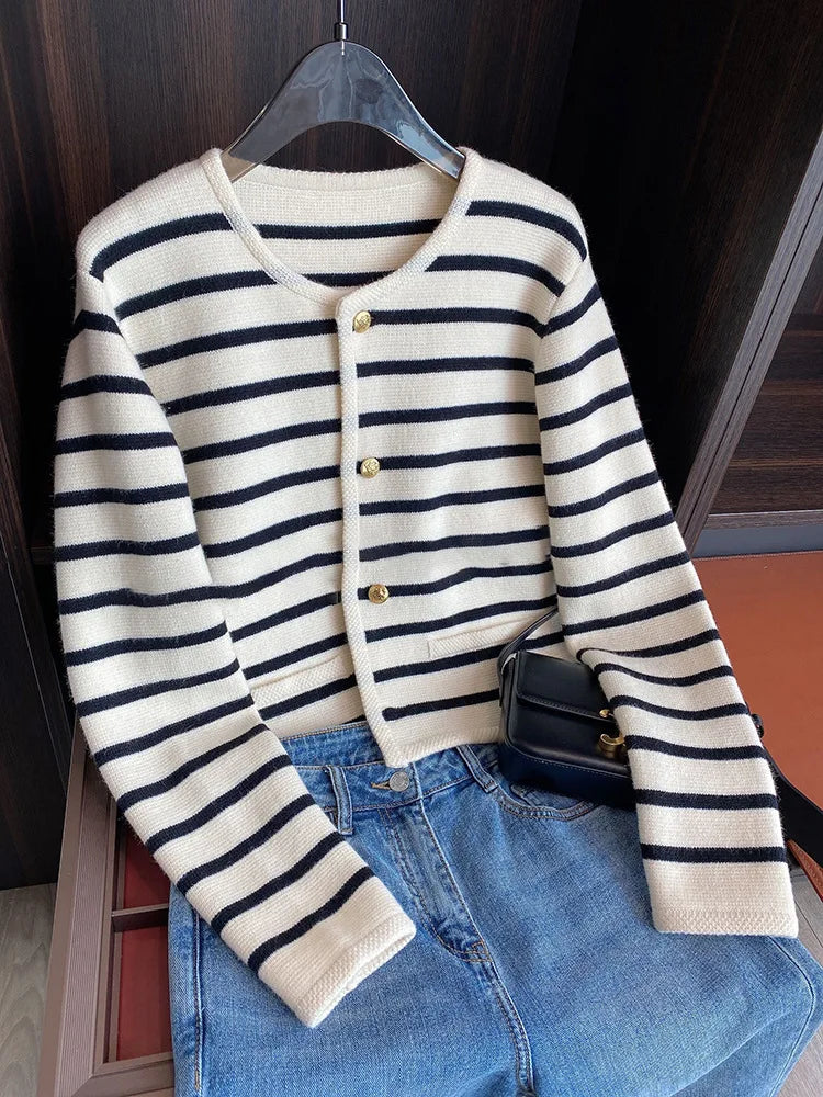 Striped Knit Cardigan & Sweater