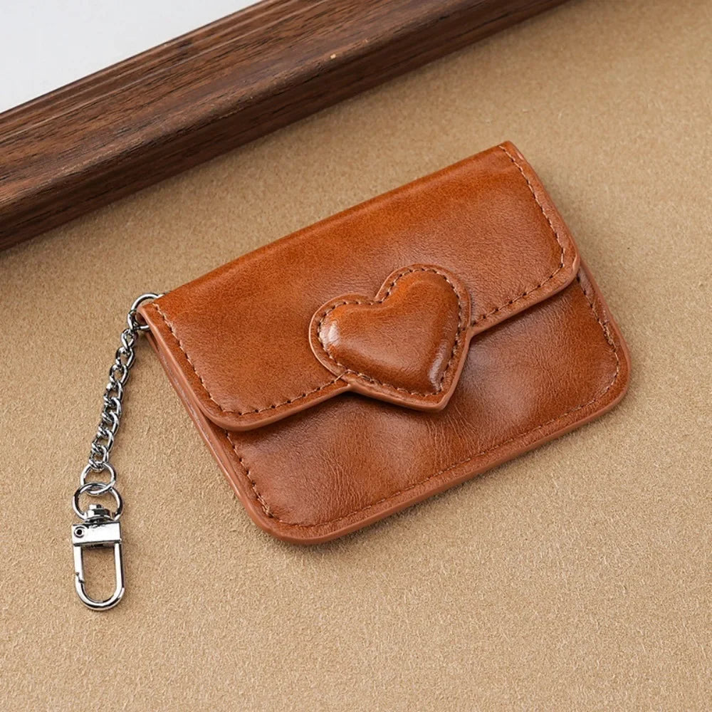 Women Lightweight PULeather Card Holder Cute Heart Shaped Small Wallet Multi-card Anti-magnetic Card Holder Travel Cash Coin Bag