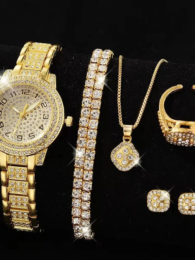 Luxury Women Gold Watch Fashion Ladies Quartz Diamond Wristwatch Elegant Female Bracelet Watches Set Reloj Mujer