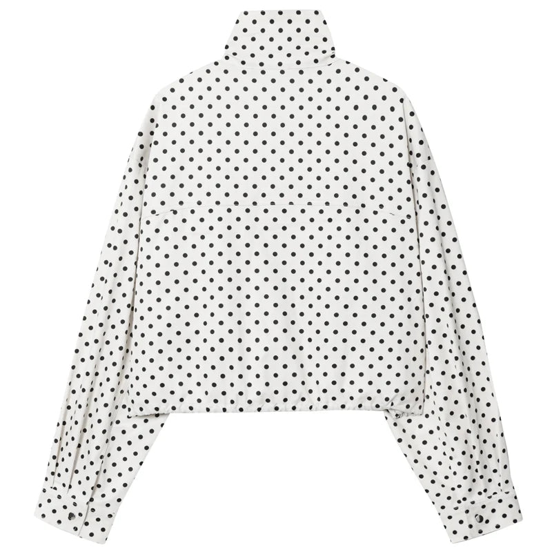 Polka Dot Bomber Jacket – Oversized Zip-Up Crop Coat