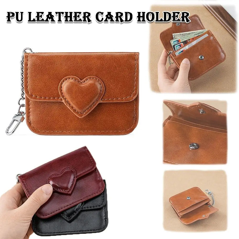Women Lightweight PULeather Card Holder Cute Heart Shaped Small Wallet Multi-card Anti-magnetic Card Holder Travel Cash Coin Bag