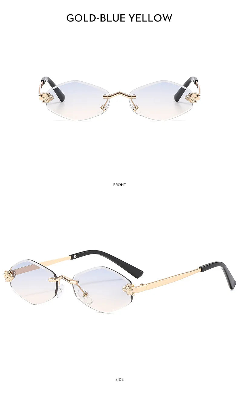 Luxury Polygon Sunglasses for Women Hipster Irregular Rimless Sunglasses Ladies Small Metal Frame Vintage Rhombus Eyewear Brown