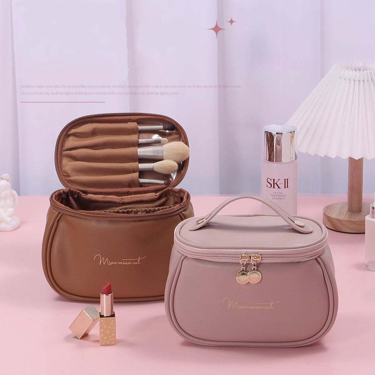 Women's Large-Capacity Portable High-End Waterproof Makeup Bag, Large Capacity PU Leather Wash Bag, Travel Cosmetics Storage Bag