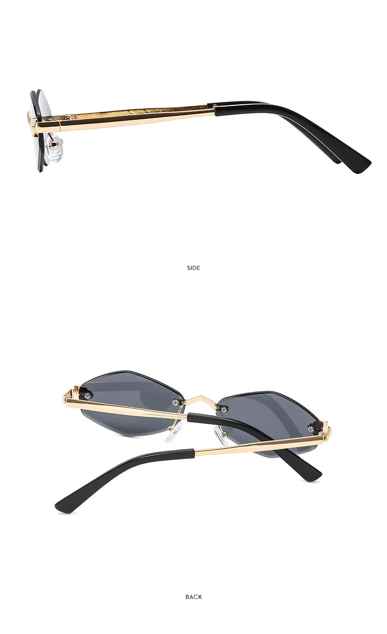 Luxury Polygon Sunglasses for Women Hipster Irregular Rimless Sunglasses Ladies Small Metal Frame Vintage Rhombus Eyewear Brown