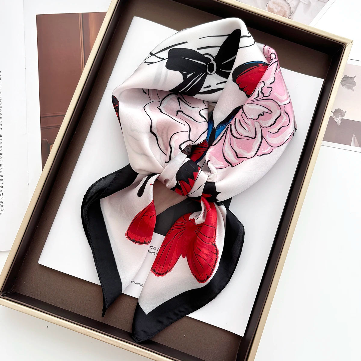 Luxury Printed Satin Square Scarf for Women