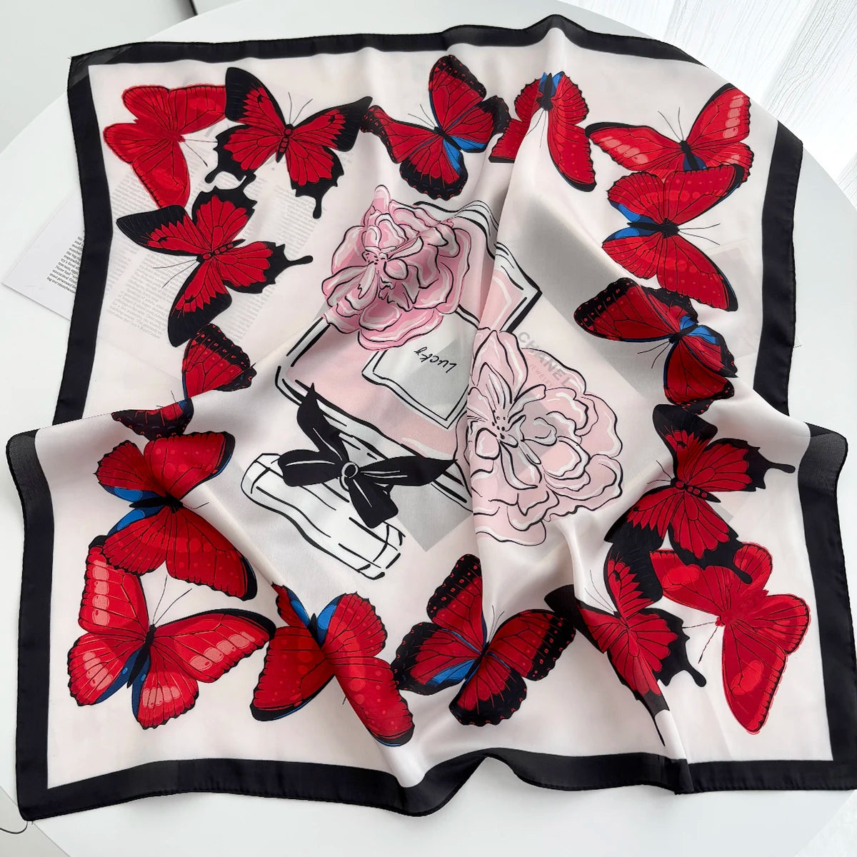 Luxury Printed Satin Square Scarf for Women