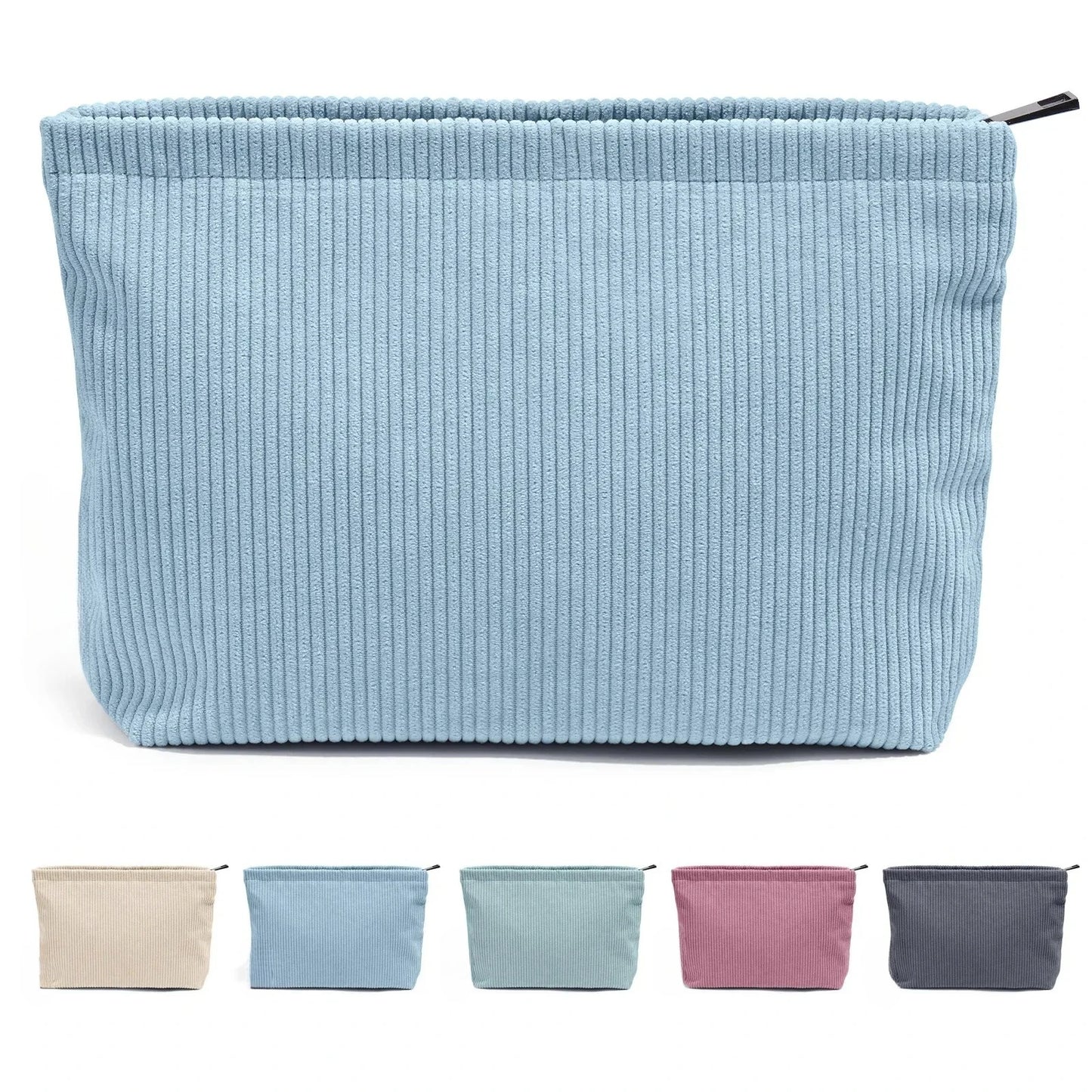 Makeup Bag Large Zipper Corduroy Make Up Pouch for Purse Travel Canvas Cosmetic Organizer for Women Brush Storage Clutch