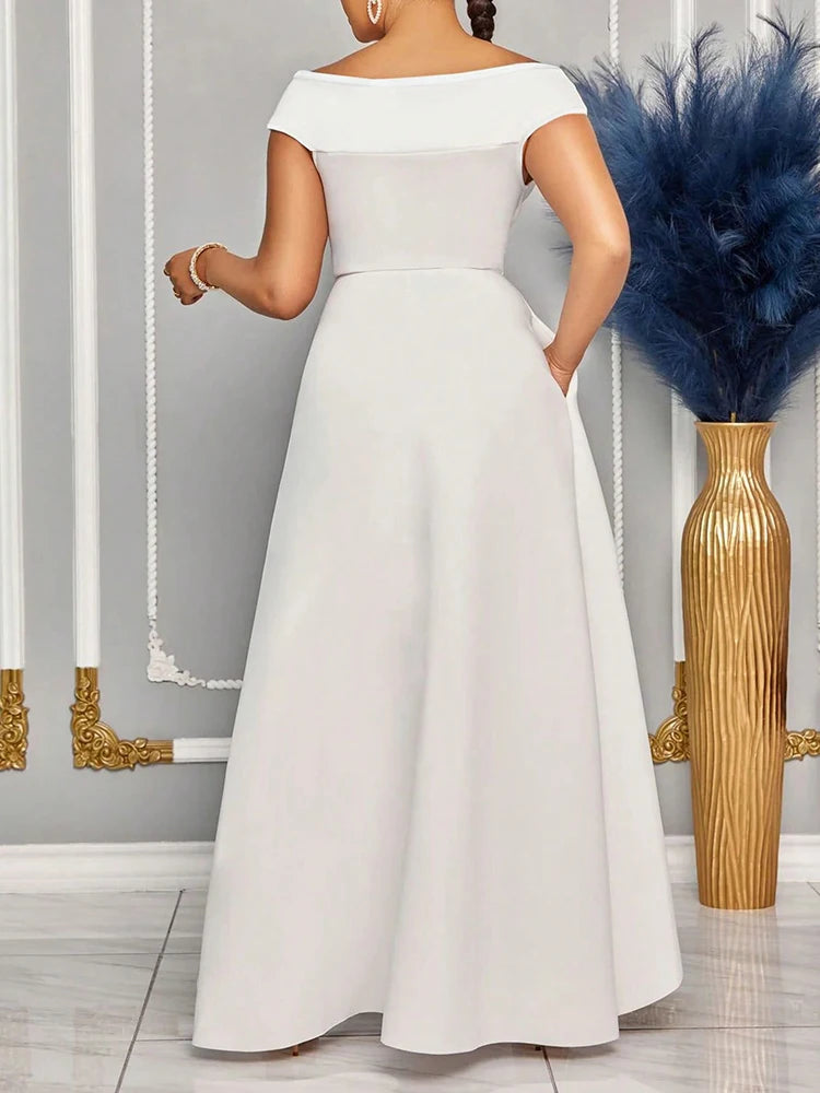 Off-Shoulder Maxi Evening Dress – Elegant Floor-Length Bridesmaid Gown