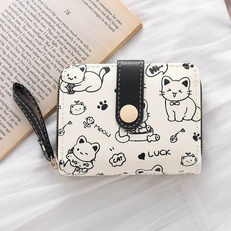 Cute Cat Wallets for Women Card Holder Small Purses with Zip Coin Pocket High Quality Square Hand Bags