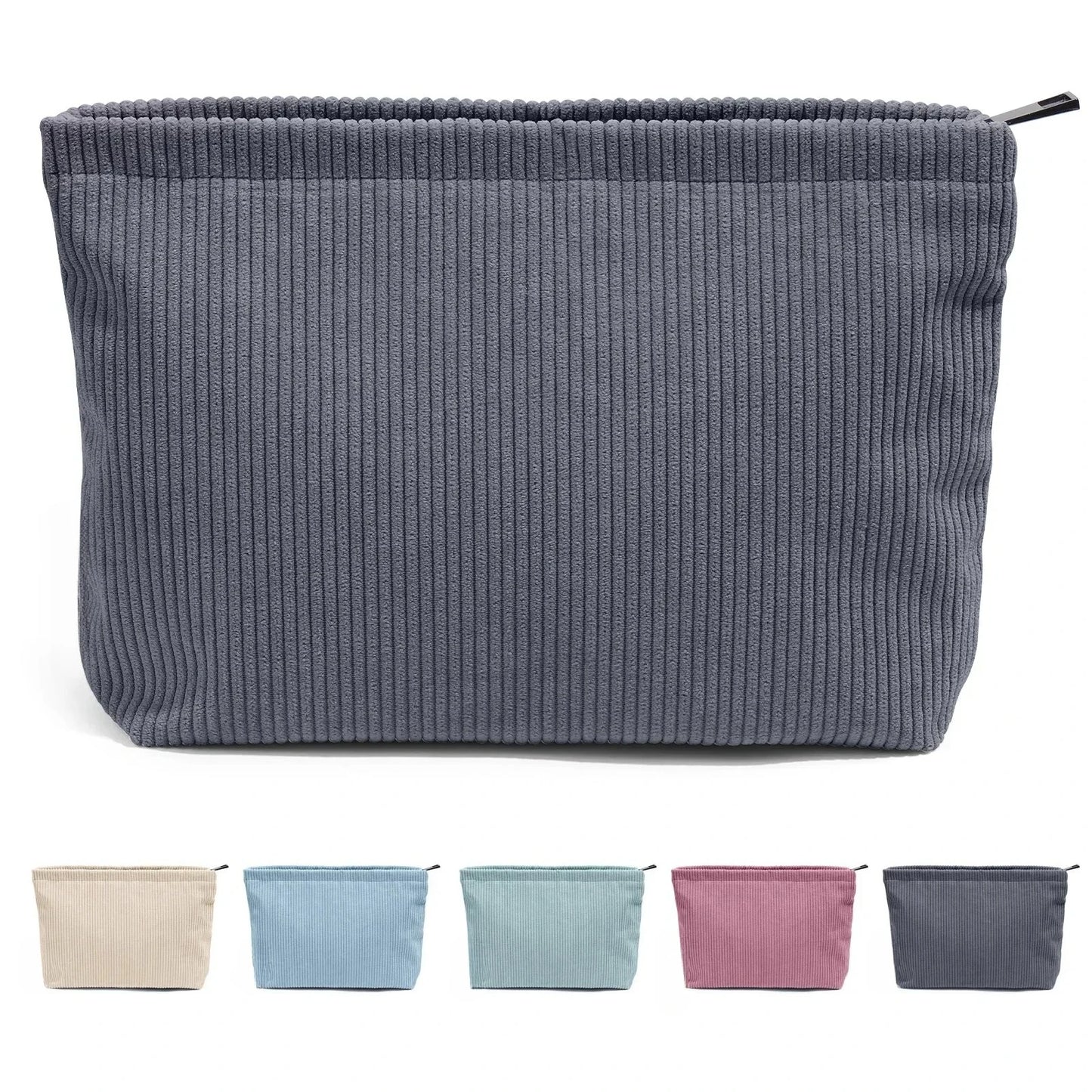 Makeup Bag Large Zipper Corduroy Make Up Pouch for Purse Travel Canvas Cosmetic Organizer for Women Brush Storage Clutch