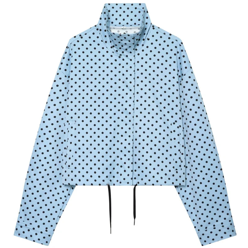 Polka Dot Bomber Jacket – Oversized Zip-Up Crop Coat