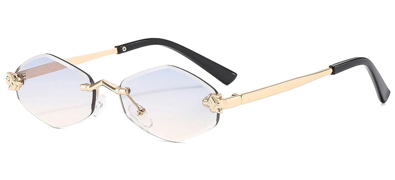 Luxury Polygon Sunglasses for Women Hipster Irregular Rimless Sunglasses Ladies Small Metal Frame Vintage Rhombus Eyewear Brown