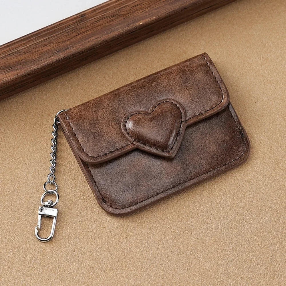 Women Lightweight PULeather Card Holder Cute Heart Shaped Small Wallet Multi-card Anti-magnetic Card Holder Travel Cash Coin Bag