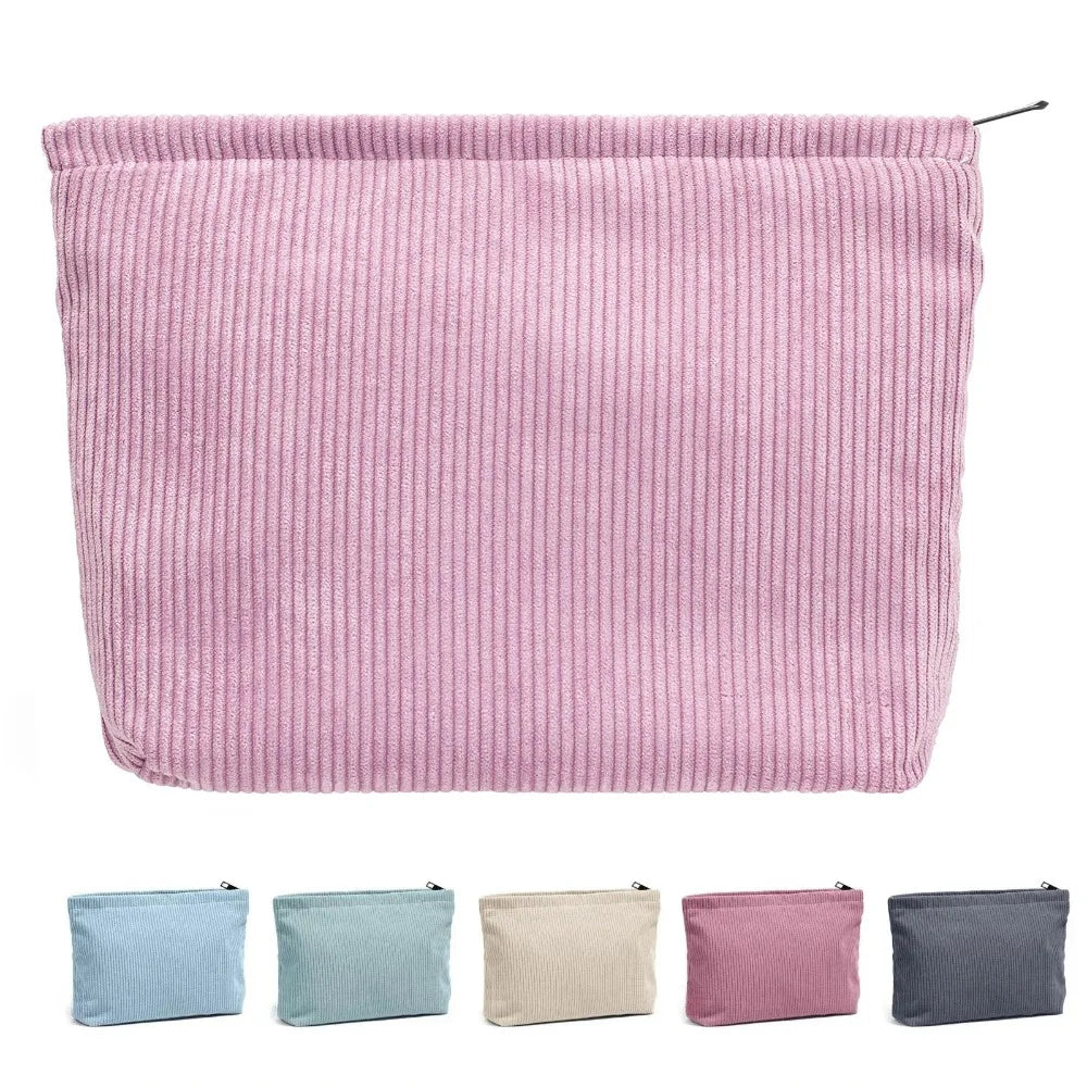 Makeup Bag Large Zipper Corduroy Make Up Pouch for Purse Travel Canvas Cosmetic Organizer for Women Brush Storage Clutch