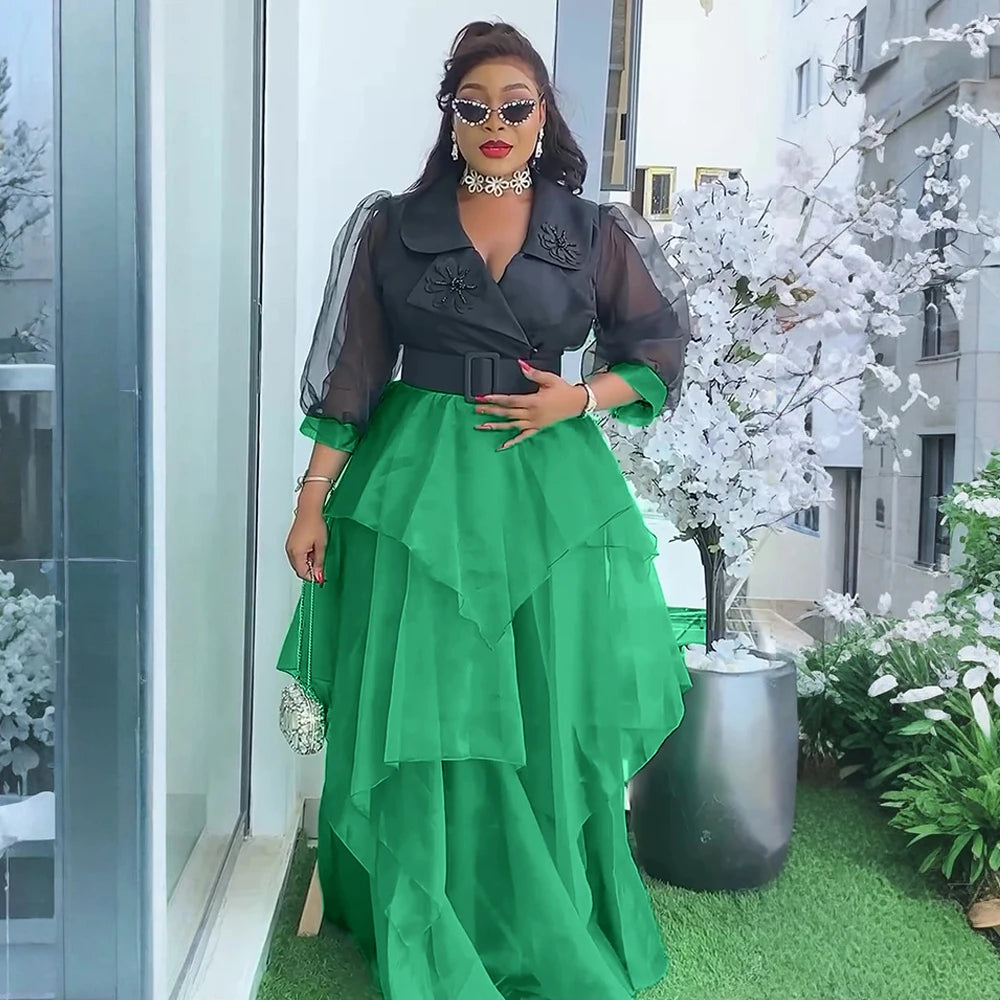 Luxury African Ankara Maxi Dress – Elegant Plus Size Wedding & Party Dress