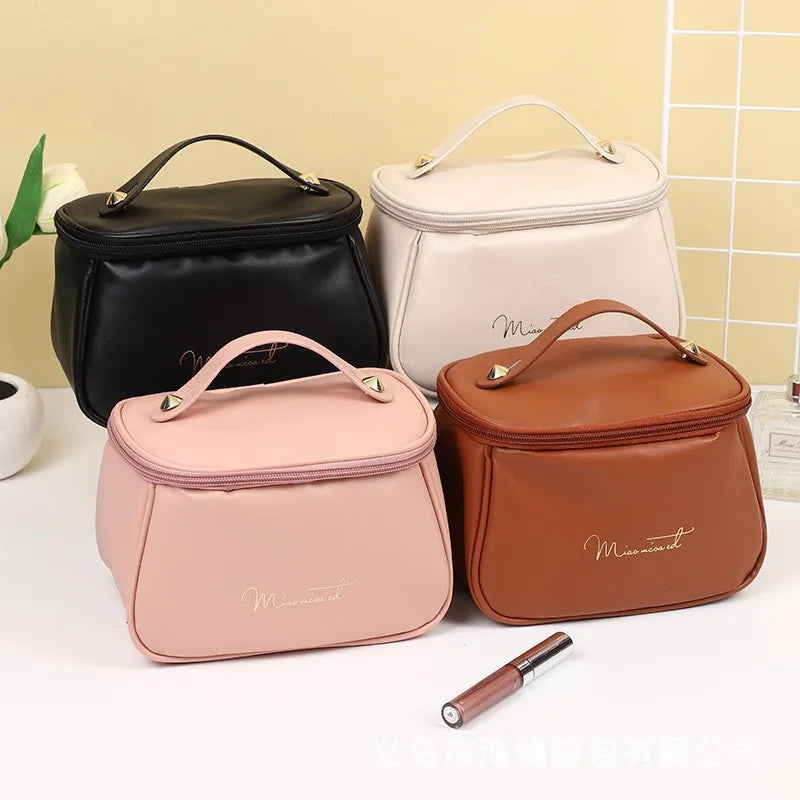 Women's Large-Capacity Portable High-End Waterproof Makeup Bag, Large Capacity PU Leather Wash Bag, Travel Cosmetics Storage Bag