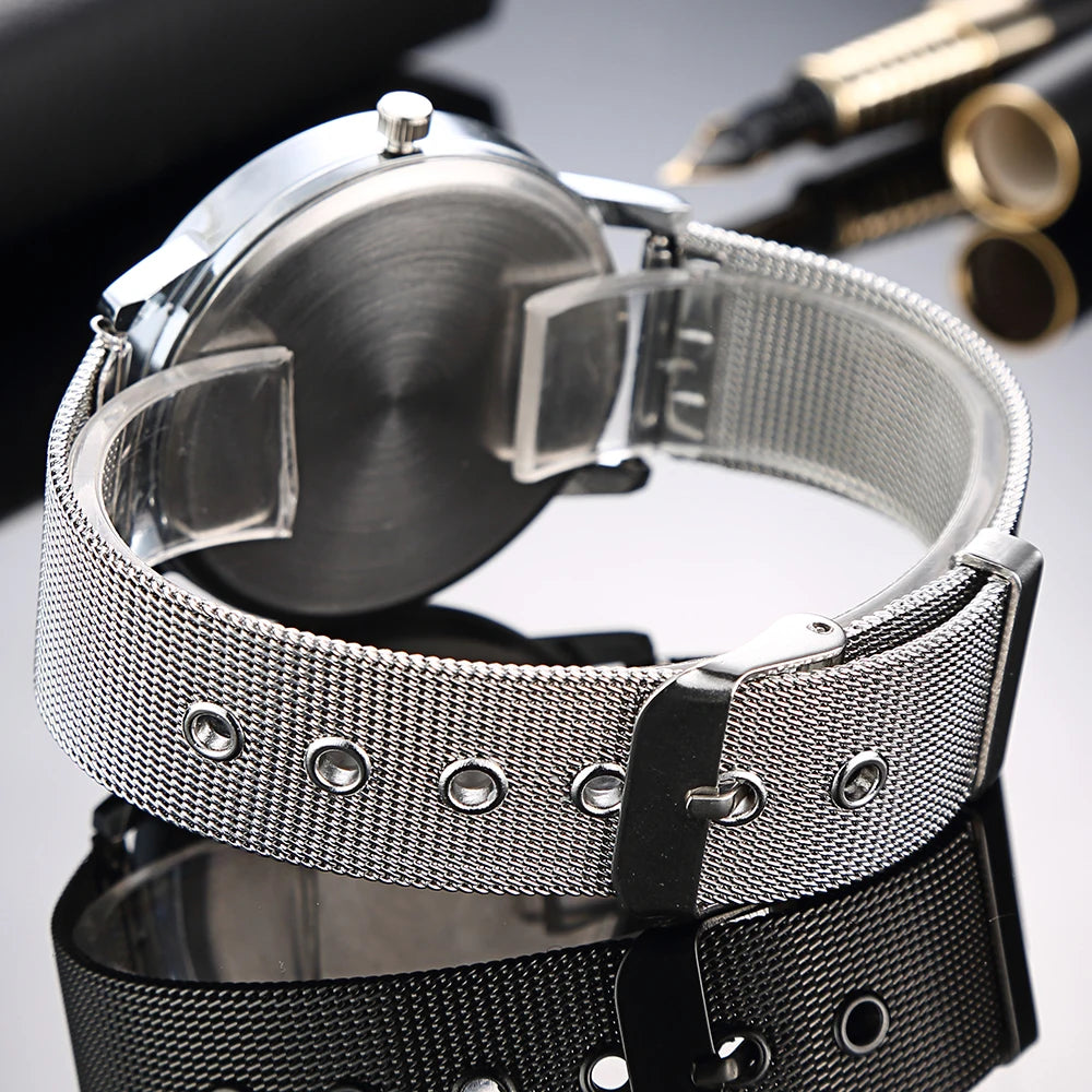 Luxury Women Watches 2025 New Stylish Silver Minimalist Business Ladies Quartz Watch Breathable Leather Steel Clock Reloj Mujer