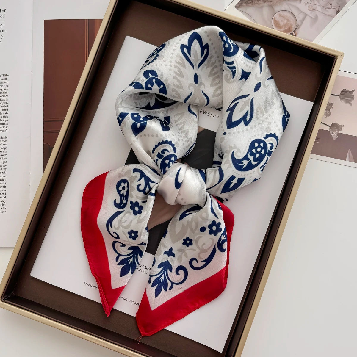 Luxury Printed Satin Square Scarf for Women