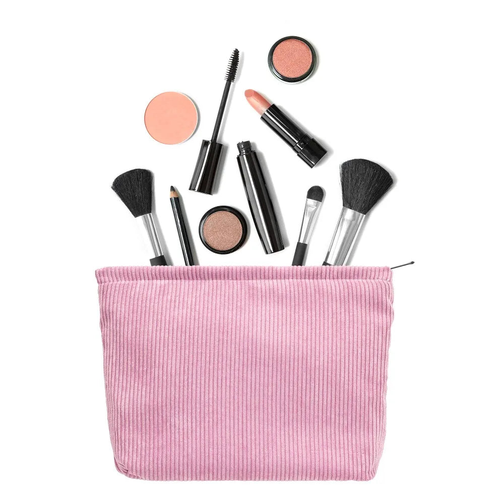 Makeup Bag Large Zipper Corduroy Make Up Pouch for Purse Travel Canvas Cosmetic Organizer for Women Brush Storage Clutch